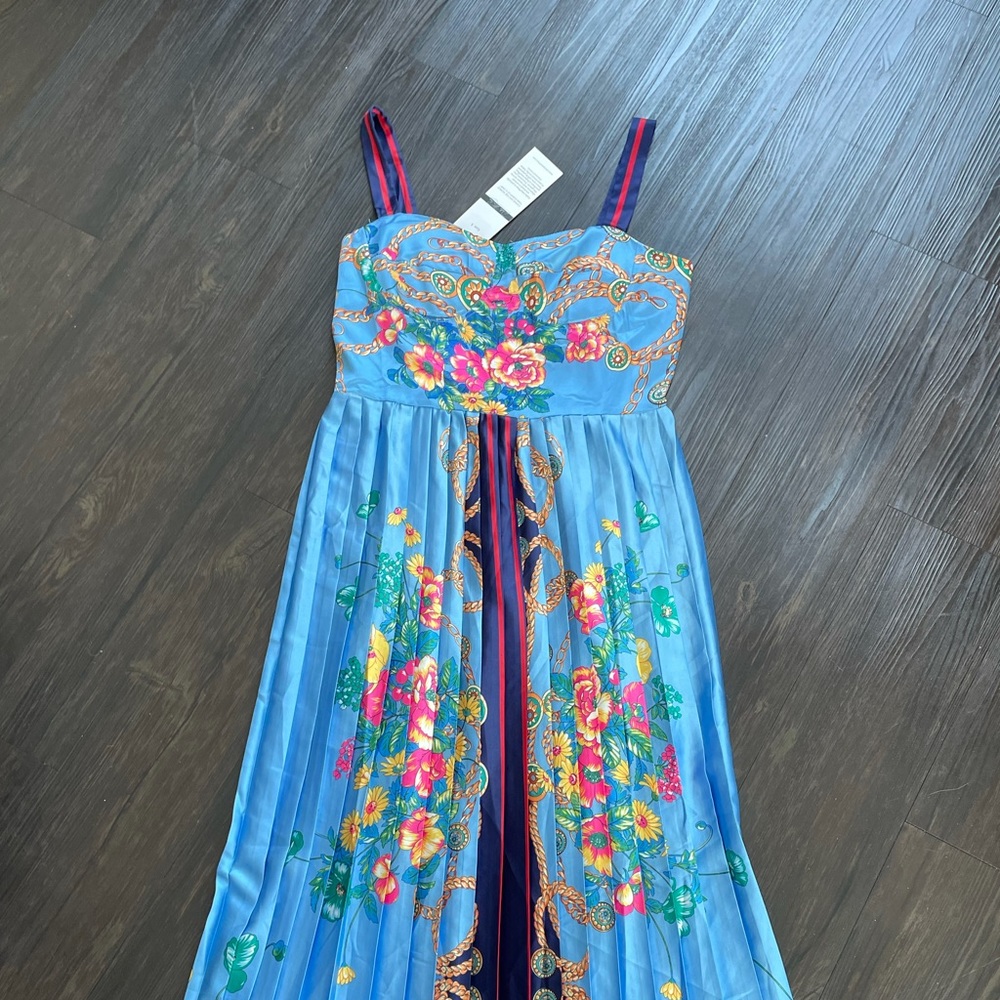 Dalia MacPhee blue satin gown, size Small